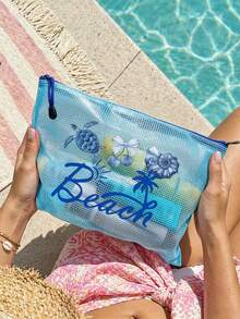 Bolsa de playa de PVC impermeable y de moda con patrón de concha "Beach", tamaño A4, bolsa de cosméticos transparente, bolsa de aseo, cremallera de nailon, adecuada para natación, buceo, vacaciones de verano, ligera, esencial de playa, esencial para viajes/vuelta al colegio, compañero de vacaciones - Multicolor - Ver 5