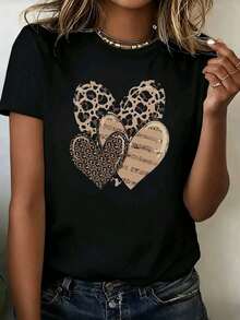 Camiseta de punto blanca informal para mujer, de manga corta, cuello redondo y hombros caídos, para comodidad en verano. - Blanco y Negro - Ver 1