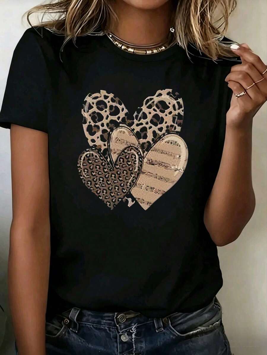 Camiseta de punto blanca informal para mujer, de manga corta, cuello redondo y hombros caídos, para comodidad en verano. - Blanco y Negro - Ver 1