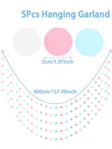 5pcs Pink Blue White Polka Dot Paper Garland, Vertical Hanging Round Dot Tassel Backdrop, Gender Reveal Baby Shower Birthday Party Decoration, Ceiling Wall Arch Round Paper String Banner, Bohemian Macaron Color Polka Dot Garland Newborn Party Supplies - Multicolor - View 6