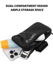 CAMEL CROWN Bolsa de Braço Esportiva Impermeável para Uso Externo, Bolsa de Armazenamento de Telefone, Adequada para Corrida, Ciclismo e Fitness. Pode ser Usada no Braço ou Diagonalmente Através do Corpo. - Phantom Black - Visão 2