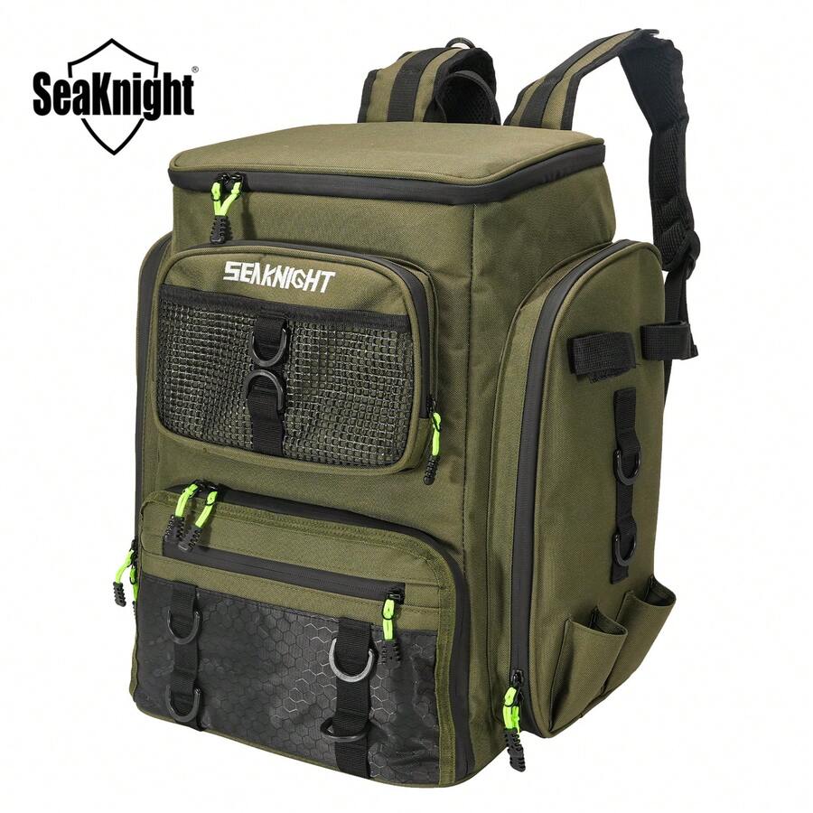 Seaknight 47L 釣魚背包,防水 1000D 釣具包附釣竿固定座,大容量釣魚裝備袋,適用於釣魚愛好者、露營、健行 - 彩色 - 查看 1