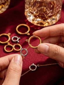 10 Pcs Round Spring Gate Clasps, 304 Stainless Steel 18K Gold Plated Open Jump Rings For DIY Handmade Necklaces, Bracelets And Keychains - Slingshot Buckle - View 3