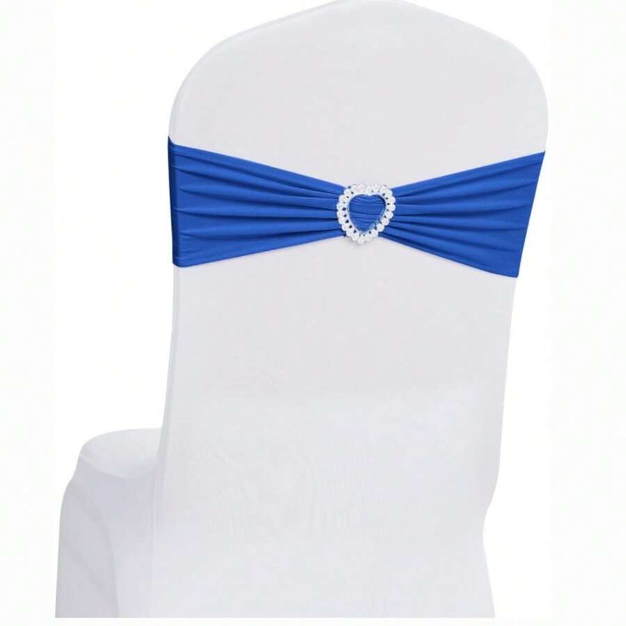 10pcs Chair Back Decorative Spandex Chair Ties, Elastic Chair Ribbons With Bows And Heart-Shaped Buckle Sliders, For Graduation Season, Prom, Wedding, Party And Banquet Decoration - Royal Blue - View 1