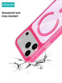 KOOLIFE Bright Pink Semi-Magnetic MagSafe Phone Case (1pc), Anti-Oxidation Non-Yellowing PC+TPU Protective Shell, Cute Fashion Design, Drop-Resistant Camera Protection, Wireless Charging Case, Compatible With Apple 17/17 Pro/17 Pro Max - Hot Pink - View 7