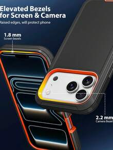 適用於 iPhone 17 Pro Max 5G 6.9 吋的重型雙層防震防摔保護手機殼，附接口防塵防刮裝甲背殼，黑色/橘色。3合1重型保護手機殼 [防震] [防摔] [防滑] 多層保護手機殼，為您的行動裝置提供強效保護 - 黑橙 - 查看 5