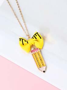 1pc Creative Pencil Ruler Bow Pendant Necklace, Fashionable & Delicate Teen Pendant Necklace, Back To School Gift, Friend Gift - Style 14 - View 3