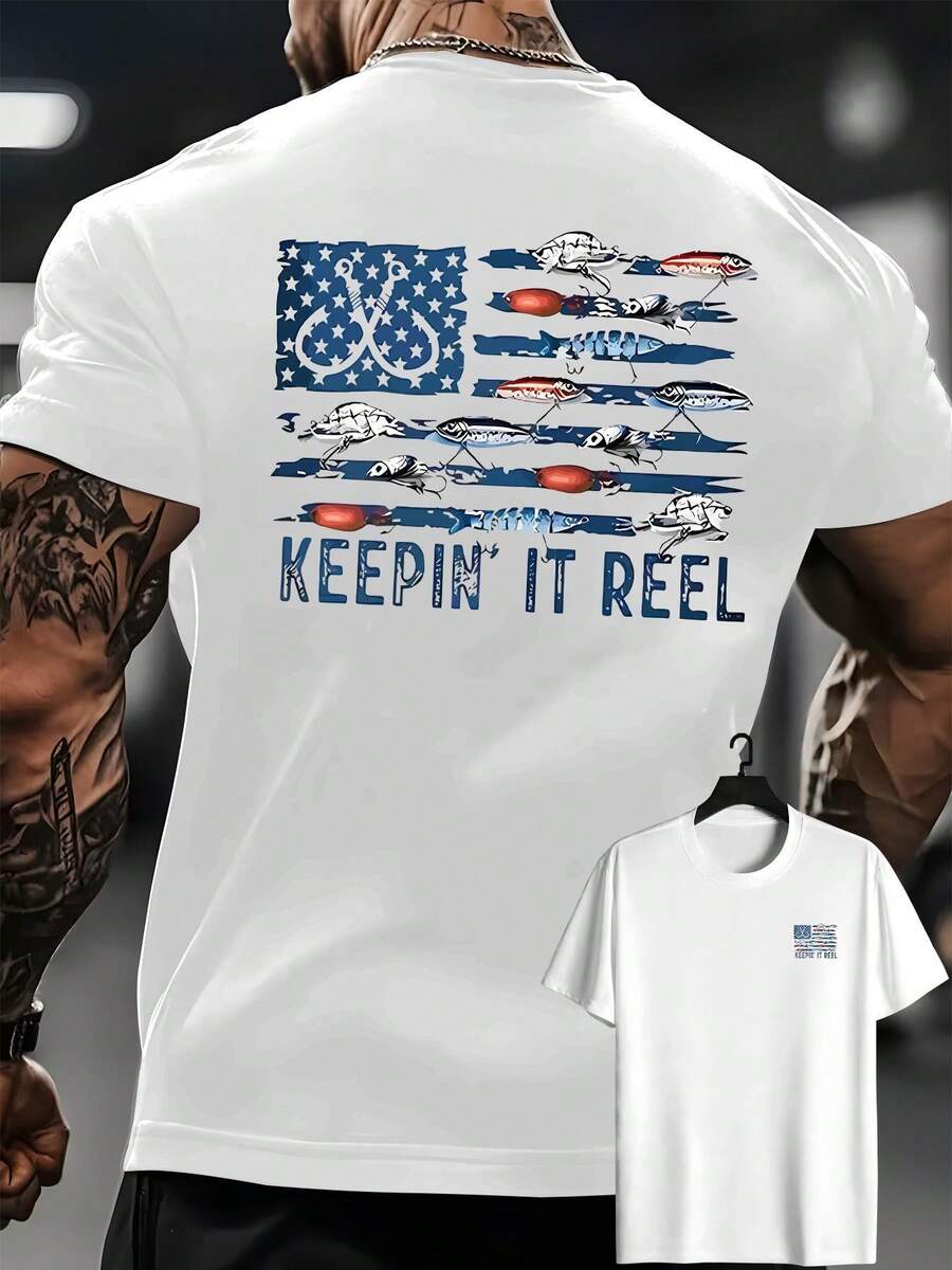 Camiseta casual para hombre, estampada en la parte delantera y trasera, camiseta de manga corta con cuello redondo para hombre, moderna y versátil, con elementos de moda, hecha de tela cómod - Blanco - Ver 1