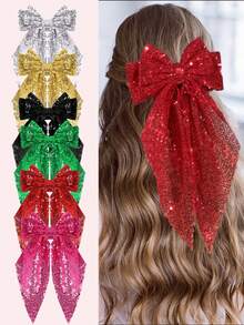 1pc Girls Glitter Bow Hair Clip, Suitable For Party, Wedding, Performance - Multicolor - View 2