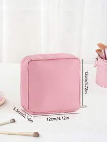 1pc Girls' Pink Solid Color Portable Makeup Bag, Compact Yet Large Capacity, Student Travel & Daily Life Organizer - Multicolor - View 6