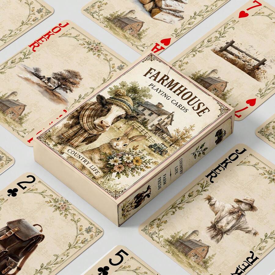 YFOPEN Farm Playing Cards, Vintage Farm Style, Featuring Farm Tools, Farm Animals, Farm Landscapes, Nostalgic Pastoral Style Leisure Cards, Home Gathering Entertainment Table Game Cards, Casual Fun Desktop Game Cards. - Multicolor - View 1