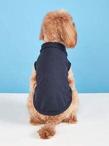 Spring/Summer Solid Color Polo Shirt Thin Breathable T-Shirt Cat Vest Teddy Two-Legged Clothing Pet Apparel - Navy Blue - View 5