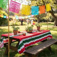 Mantel Fiestas Patrias 16 Septiembre 3x1.5m | Decoración Mexicana Comedor - Rojo - Ver 3