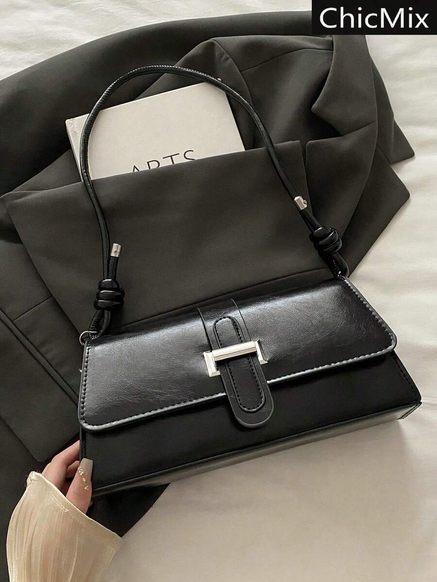 White Baguette Shoulder Bag With Wavy Flap, Women's Faux Leather Casual Handbag, Elegant Bag For Everyday Outings And Special Occasions, Summer Fashion - 米色 - 查看 1