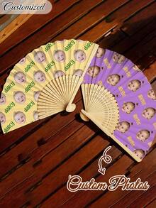 Customized Photo And Name LOGO Wedding Fan, Classic DIY Fan, Decorative High-Quality Customization, Gift For Girlfriend, Dad, Family, Mom, Friends, Pets - Multicolor - View 3