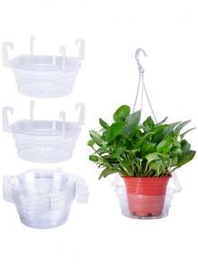 3pcs Plastic Hanging Basket Drip Tray With Hooks, Transparent Round Anti-Leak Plant Water Catching Tray, Multi-Size Hanging Flower Pot Watering Tray, Suitable For Balcony Indoor/Outdoor Garden Planting, Practical Gardening Supplies, Plant Lover Gift, 1pc - Multiple Styles - View 9