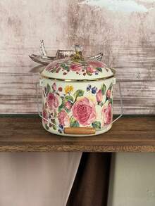 Vintage Luxury Enamel Storage Bucket With Lid, Large Capacity Home Storage Jar, Classic Colorful Floral Print Design, Fine Smooth Enamel Material Moisture-Proof Stain-Resistant Easy To Clean, Equipped With Metal Handle And Wooden Grip, Convenient And Effortless To Move, Sealed Lid Design Effectively Prevents Dust And Insects, Practical Storage For Kitchen Ingredients, Snacks And Dried Goods - View 14