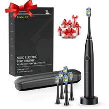 LANDOT 5-Mode Sonic Electric Toothbrush, Rechargeable IPX7 Waterproof, Smart Timer, High-Frequency Vibration, Deep Cleaning, Whitening, Adult Sensitive Gum Care Toothbrush - Black - View 1