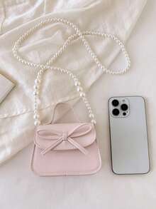 Bowknot Mini Handbag, Pearl Chain Crossbody Bag, Girly Versatile Small Square Bag - Multicolor - View 5