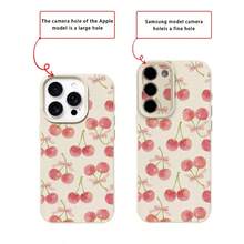 1pc TPU Pink Bow & Cherry Full Pattern Phone Case, Full Coverage Shockproof Soft Protective Cover Compatible With IPhone 17 Pro Max/17/16 Pro Max/15/13/12/11/ S20 FE/A15/S24/A55/ Note 11/Note 12/Note 13 Pro - White - View 8