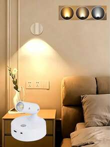 Guanova 1件 LED充電式壁燈,磁吸式聚光燈,畫作燈,夜燈,床頭閱讀燈,護眼臥室夜燈,可調亮度,無線免鑽孔,360°旋轉觸控,充電電池,適用於臥室、房間、客廳、走廊、床頭、浴室、樓梯,電池容量500mAh - 彩色 - 查看 3