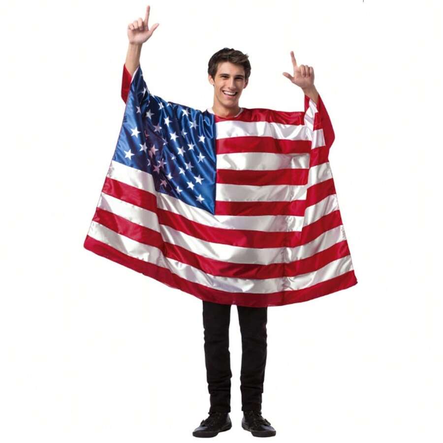 Adults US Independence Day Flag Print Cosplay Cape Set For Men To Wear Star Stripe Cape Performance Outfit For Halloween Party - Multicolor - View 1