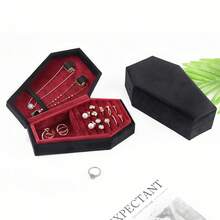 1pc Travel Portable Jewelry Box, Jewelry Earring Storage Box, Creative Jewelry Ring Box, Christmas Gift - Black - View 3
