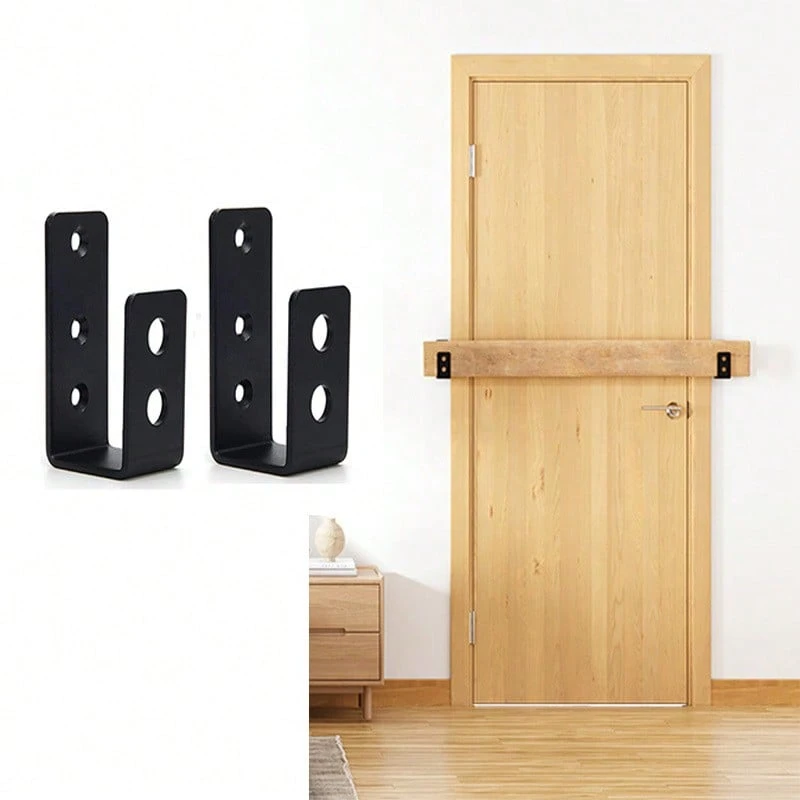 Open-Type Pole U-Shaped Bracket, Gate Pole Bracket, Road Barrier Bracket, Heavy-Duty Bracket Gate Reinforcement Kit - Black 2Pcs Pack - View 1