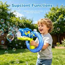 Cool T-Rex Automatic Bubble Gun, Large Capacity Ring-Shaped Leak-Proof Liquid Storage Design, One-Touch Continuous Bubble Output With Colorful Lights, Suitable For Birthday Parties, Beach Camping, Backyard Play And More, 3+ Years Old Boys And Girls, Children's Day, Christmas, 1st Birthday Gift Choice, Outdoor Parent-Child Interactive Atmosphere Toy - Multicolor - View 10