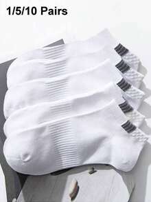 1/5/10 Pairs Striped Pattern Mid-Calf Socks, Unisex Accessories, Gift For Boyfriend - White - View 1