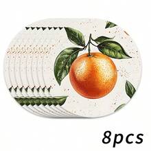 1/2/4/6/8/300 piezas Manteles de lujo de la serie de frutas, decorados con un patrón de cerezas frescas y un fondo de rayas rosas. Material de poliéster lavable a máquina, resistente a las manchas, impermeable y fácil de limpiar. Adecuado para decoración de fiestas y cocina. - Multicolor - Ver 25