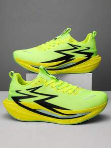 Zapatillas de running para hombre, zapatillas deportivas para hombre con placa de carbono, suela acolchada, suela gruesa y aumento de altura, zapatillas casuales para parejas adecuadas para deportes al aire libre, running de maratón, entrenamiento en el gimnasio, fitness casual, todas las estaciones - Amarillo fluorescente - Ver 14