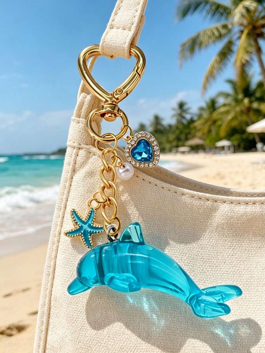 海豚海星愛心珍珠海洋吊飾,包包掛飾、鑰匙圈、吊飾裝飾,酷萌海洋主題時尚極簡風,愛心環扣設計,輕量裝飾,適用於錢包、背包、手提包、鑰匙、手機殼、汽車後視鏡,適合女性、女孩、海灘愛好者和朋友,可用作包包掛飾、鑰匙圈、拉鍊拉環、禮品裝飾,海豚海星愛心珍珠海洋吊飾包包掛飾鑰匙圈套組 - 彩色 - 查看 1