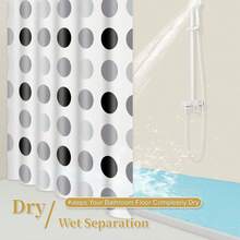 1pc Grey And White Polka Dot Pattern Shower Curtain, Bathroom Partition Curtain, Suitable For Multiple Scenes, Comes With Hanging Rings - Dark Grey - View 5