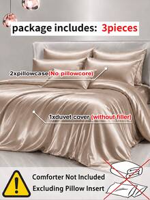 3pcs Luxury Satin Duvet Cover Bedding Set, Silky Lightweight & Breathable Fabric For Cozy Sleep. Minimal Stylish Design With Zipper Closure And Inner Corner Ties. Available In Double/Full/Queen/King Sizes, All-Season Practical Home Bedding. - Champagne - View 9