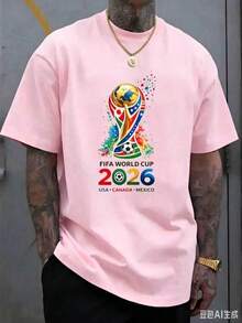 [Official FIFA World Cup Licensed]World Cup T-Shirt, Unisex, 2026 Football Jersey, USA, Canada, Mexico Styles, Fan Gift, Fan Apparel, Single Piece - 粉色 - 查看 3