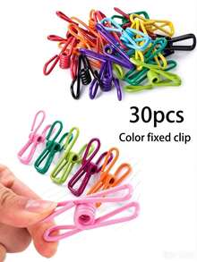 30 piezas de pinzas de metal recubiertas de PVC de colores, clips prácticos de uso múltiple para colgar ropa, sellar bolsas de aperitivos, fijar fotos, almacenamiento en el hogar y la oficina, clips pequeños a prueba de óxido - Clips de resorte de colores - Ver 7