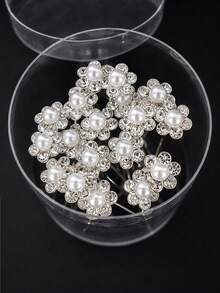 topshiny 20pcs Women's Rhinestone Pearl Flower U-Shaped Hair Pins, Simple Elegant Hair Sticks For Bun Updo, Suitable For Wedding Bride, Ball, Party,Bun Hair Piece - Multicolor - View 6
