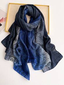 1pc Women's Polka Dot Print Oversized Scarf, Satin Soft Skin-Friendly Shawl Scarf, Spring/Summer Sun Protection Beach Long Scarf - Cashew Gradient Blue - View 3