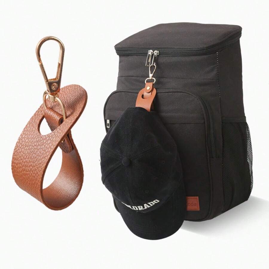 2 Stücke/Set tragbare multifunktionale Gepäckanhänger-Schnalle für Reisen, PU-Material, geeignet für Reisen, Outdoor und täglichen Gebrauch, kann als freihändiger Aufbewahrungsschnappverschluss verwendet werden, geeignet zum Aufhängen von Hüten, Schals, geeignet als Partygeschenk