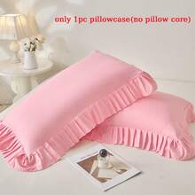 1pc Pillowcase (No Pillow Insert), Solid Color Ruffle Lace Pleated Pillowcase, Korean Princess Style Soft Skin-Friendly Pillow Cover, Suitable For Homestay, Guest Room, Home Use, Simple Solid Color Single Pillow Insert Protector - Baby Pink - View 4