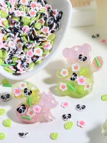 10g Mezcla de Rebanadas de Arcilla Polimérica con Panda, Flor Rosa y Hoja, Lindas Chispas de Arcilla Suave de Dibujos Animados para DIY, Encantos de Resina, Decoración de Uñas, Rellenos de Resina y Slime - Multicolor - Ver 4