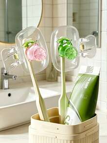 Flat Lemon-Shaped Toothbrush Holder - Cute Design Travel And Home Storage Box With Transparent Lid, Compact Portable Easy To Carry, Protects Toothbrush Head, Dual Drainage Ventilation, Suitable For Home, Dorm And Travel | Cute Toothbrush Head Storage Box, Ideal Bathroom Storage Solution, Suitable For Home And Dorm - Multicolor - View 1