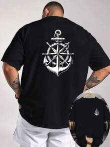 Camiseta de manga corta para hombre con diseño náutico vintage de ancla y timón, con un gran diseño en la espalda y un en el pecho, adecuada para uso casual diario para entusiastas de l - Blanco - Ver 7