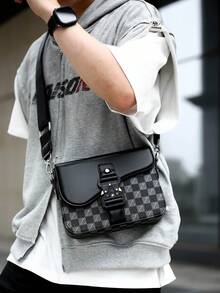 Men's Box Bag Crossbody Shoulder Bag Small Square Bag Buckle Monogram Business PU Waterproof Wallet Unisex Business Storage Bag Suitable For Business Travel Toiletry Storage Tool Bag Large Capacity Easy To Carry Black Clutch Handbag Office Supplies Vintage Men's Gift Peach Tree - Black - View 8