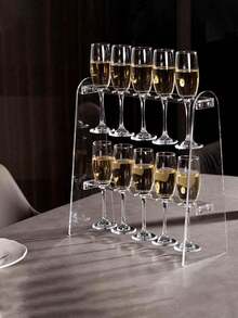 1SET Party Champagne Display Rack 2-Tier/3-Tier Thickened Transparent Acrylic Champagne Tower Wine Glass Stemware Stand Suitable For Wedding Party Gathering - Clear - View 2