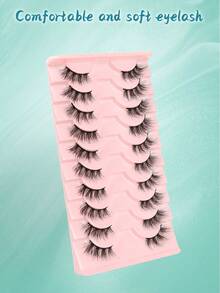 10 Pairs Fluffy 3D Half Eye False Eyelashes, Create Elongated Eye Tail Look, Realistic Mink Fur Messy Style False Eyelashes - 黑色 - 查看 2