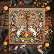 1PC Tarot Altar Cloth With Mytical Cute Rabbit Design Witchy Cloth Suitable For Tarot Readings Moon Phase Ceremonies Meditation Spaces Elegant Mandala Altar Cloth With Vintage Floral Oracle Mat Tarot Tablecloth Boho Playmat Cloth Home Decor - Multicolor - View 4