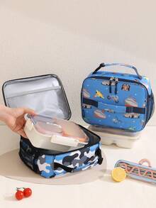 1pc Cute Cartoon Print Insulated Lunch Bag, Simple Large Capacity Lunch Box Bag, Insulated Soft Mini Cooler Bag, Back To School Insulated Meal Bag, Unisex Car Pattern, Fashionable Handheld Insulated Lunch Bag, Food Storage Organizer Bag, Lunch Box Handle, Suitable For Girls, Students, Office Workers To Carry Lunch, Travel, Outdoor Picnic - Multicolor - View 4