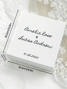 1pc Personalized Name & Date Ring Pillow With Box, Customized Elegant White Ring Box, Customized Pleated Wedding Ring Pillow With Bow, Elegant Tulle Pleats, Suitable For Engagement, Proposal, Anniversary Ceremony And Gifts - White - View 9
